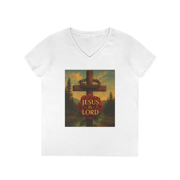 Christian Ladies' V-Neck T-Shirt - 'Jesus is Lord' Design