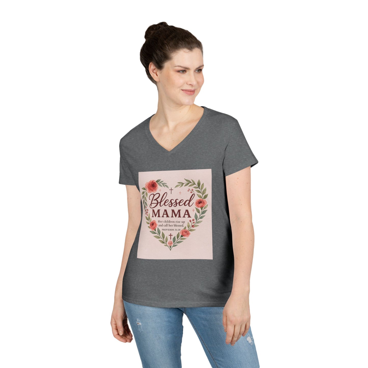 Blessed Mama V-Neck T-Shirt - Perfect Gift for Moms