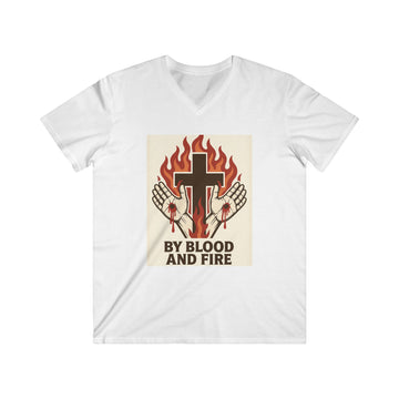 Men's V-Neck Tee - By Blood and Fire Christian Graphic Shirt