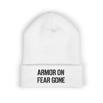 Embroidered Classic Cuffed Beanie - Armor On Fear Gone, Winter Hat, Warm Headwear, Gift for Him/Her, Casual Accessories