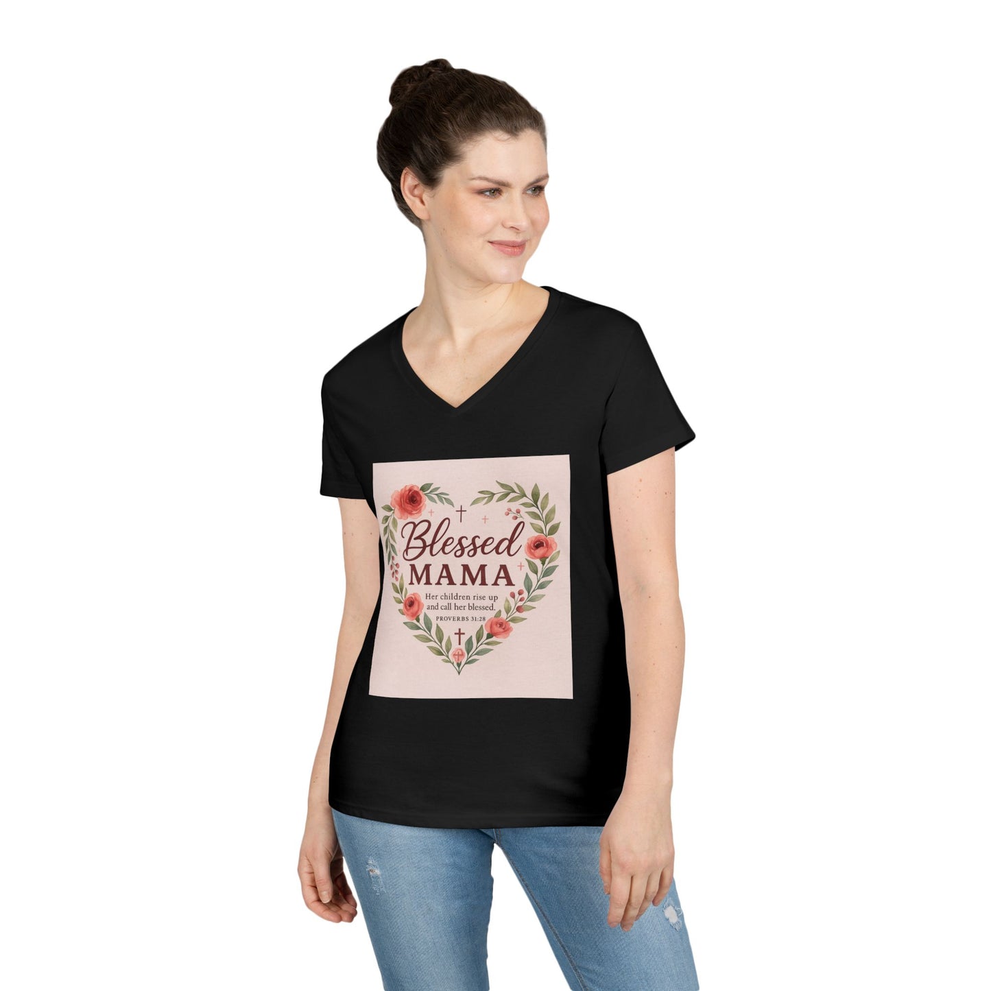 Blessed Mama V-Neck T-Shirt - Perfect Gift for Moms