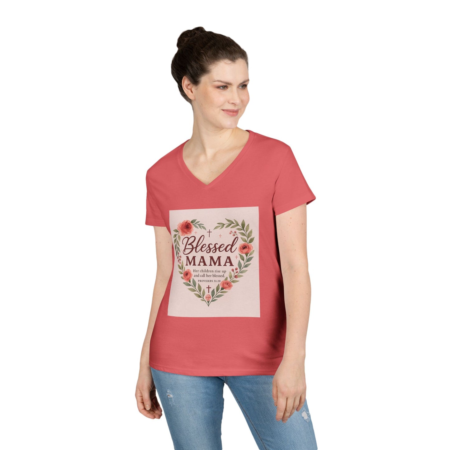 Blessed Mama V-Neck T-Shirt - Perfect Gift for Moms