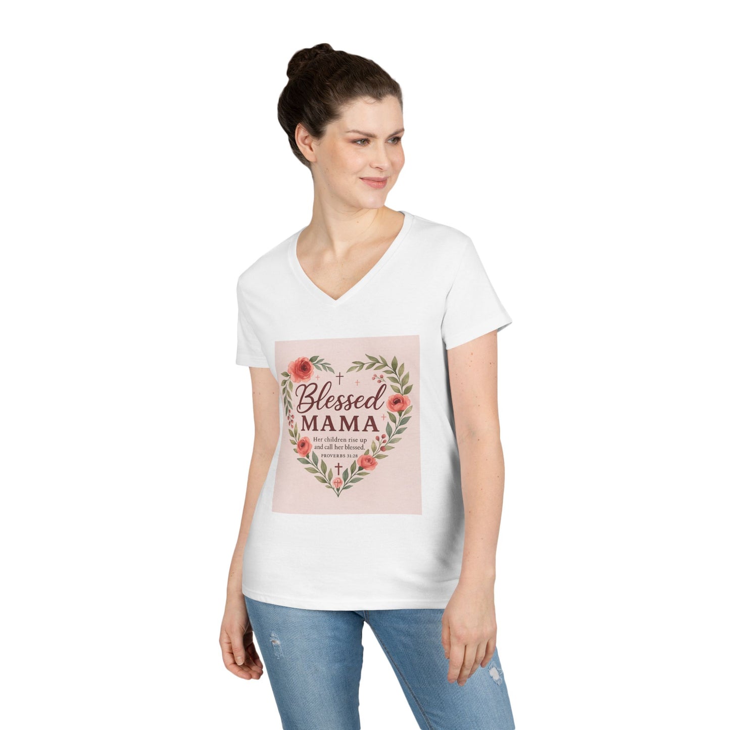 Blessed Mama V-Neck T-Shirt - Perfect Gift for Moms
