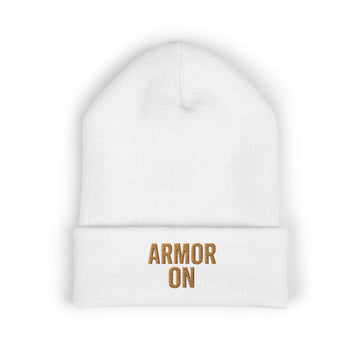 Classic Cuffed Beanie - 'ARMOR ON' Embroidered Winter Hat, Cozy Knit Hat, Gift for Him/Her, Casual Streetwear, Holiday Accessory