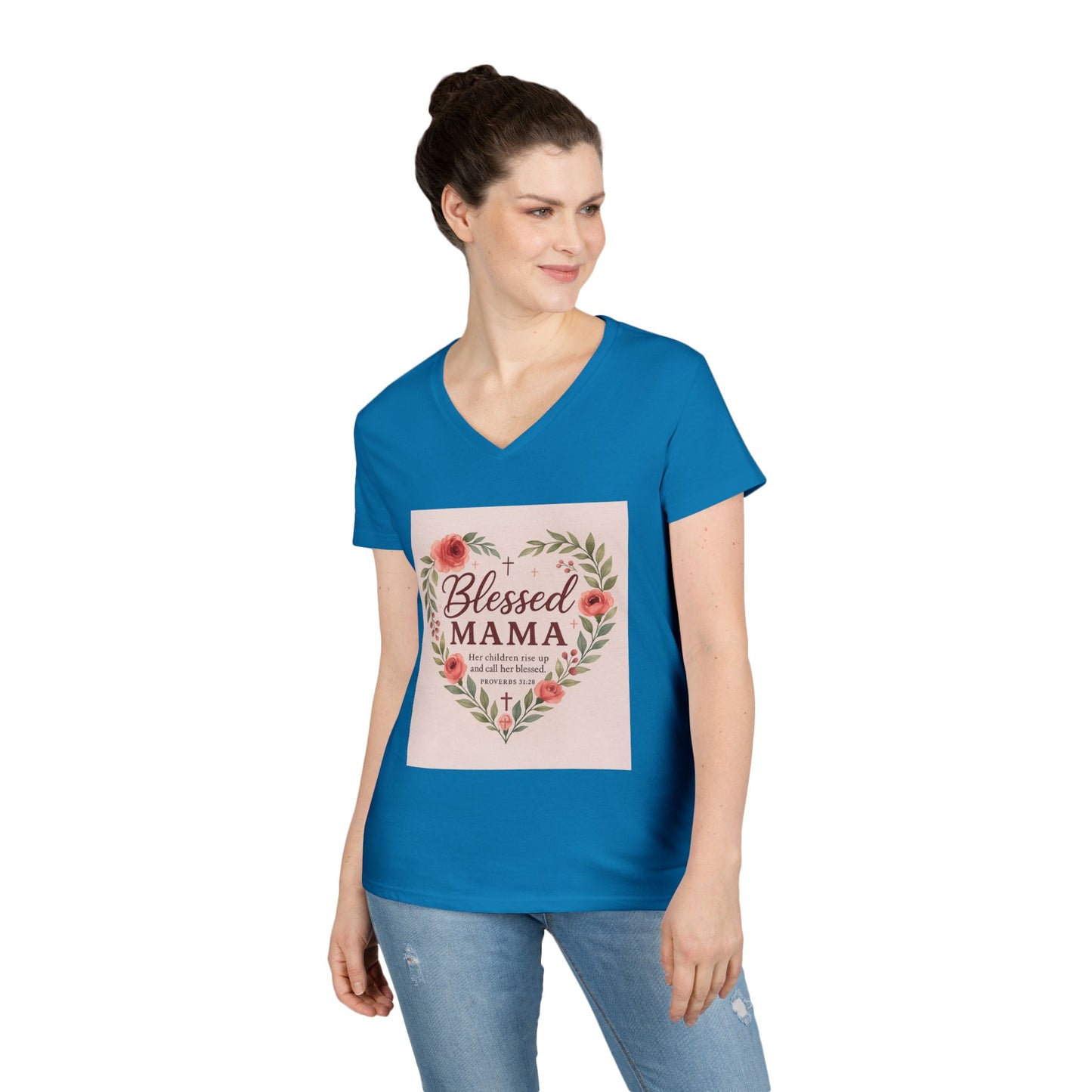 Blessed Mama V-Neck T-Shirt - Perfect Gift for Moms