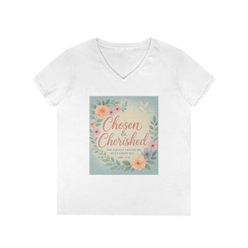 Chosen & Cherished Ladies' V-Neck T-Shirt - Floral Inspirational Tee