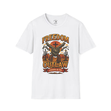 Freedom Outlaw Unisex Softstyle T-Shirt, Inspirational Tee, Christian Apparel, Faith-Based Gift, Casual Wear, Summer Fashion