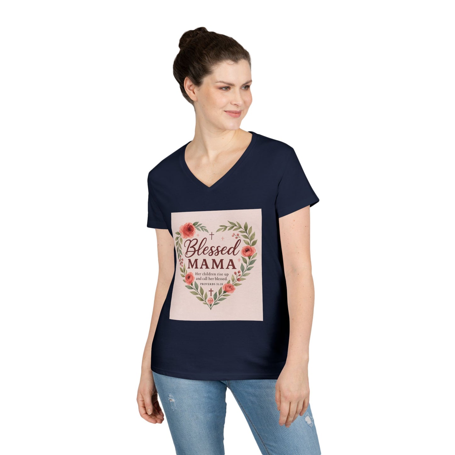 Blessed Mama V-Neck T-Shirt - Perfect Gift for Moms