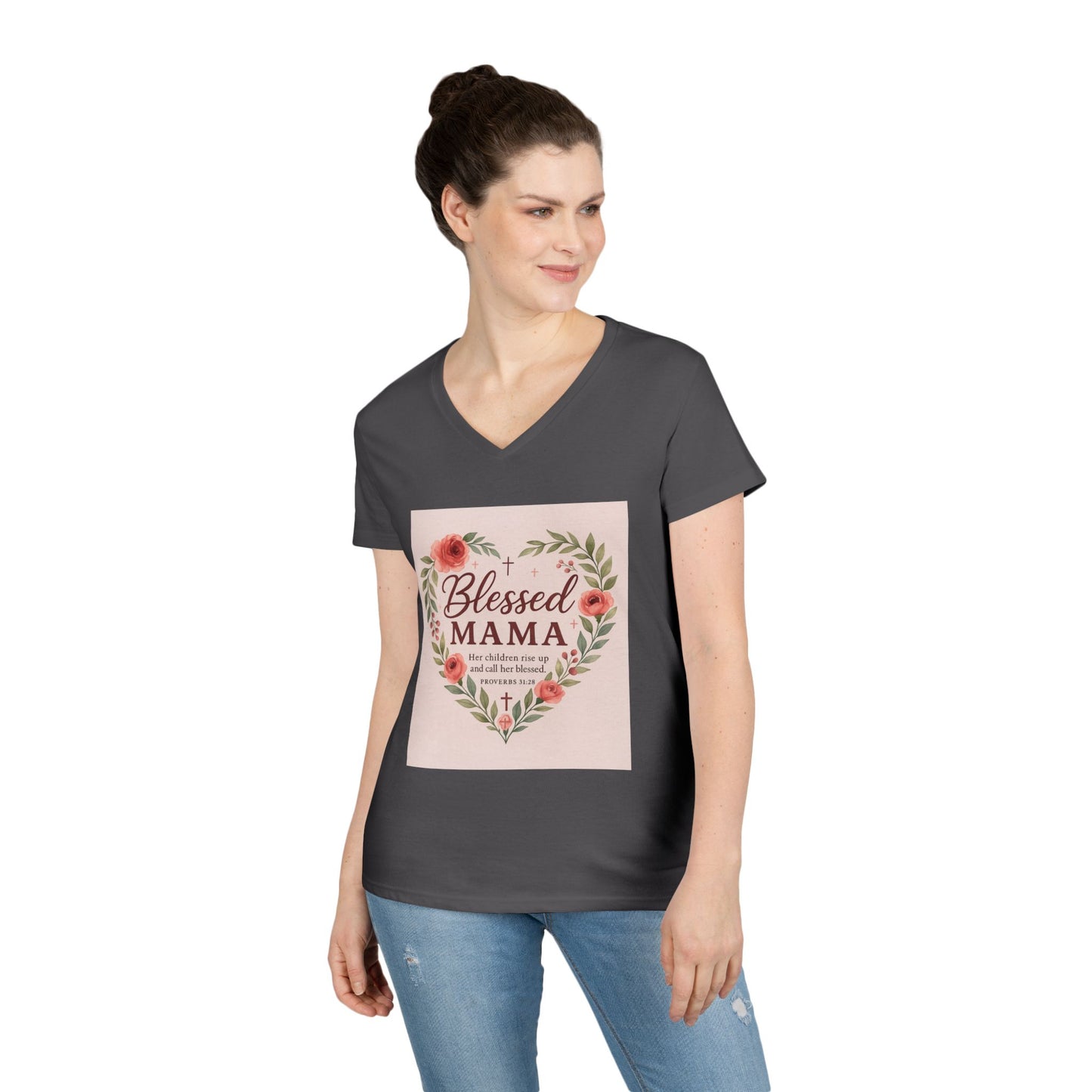 Blessed Mama V-Neck T-Shirt - Perfect Gift for Moms