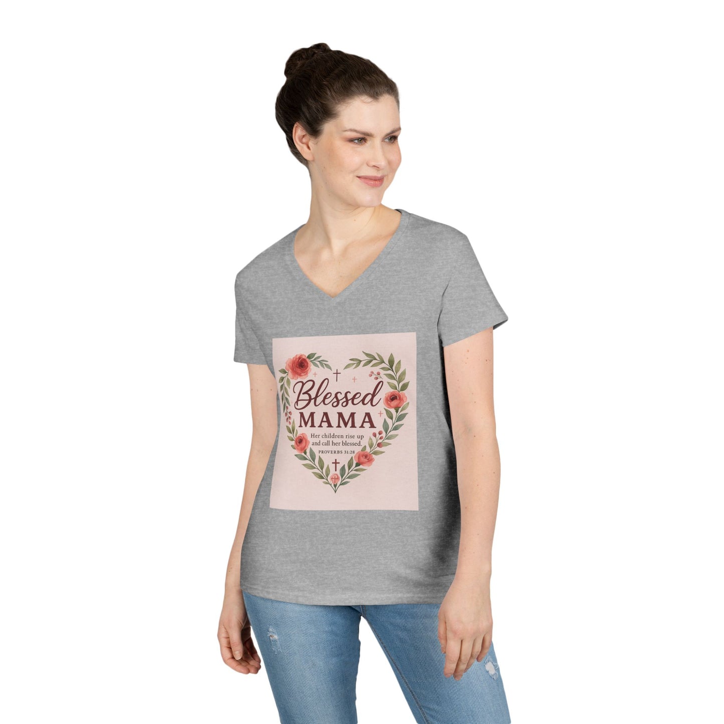 Blessed Mama V-Neck T-Shirt - Perfect Gift for Moms