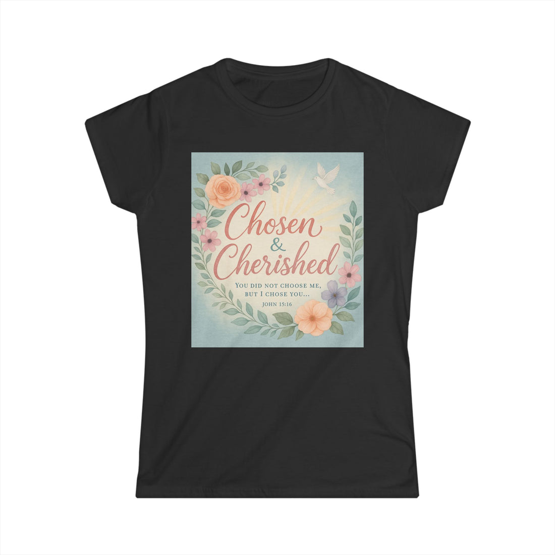 Chosen & Cherished Women&#039;s Softstyle Tee - Inspirational Floral Design
