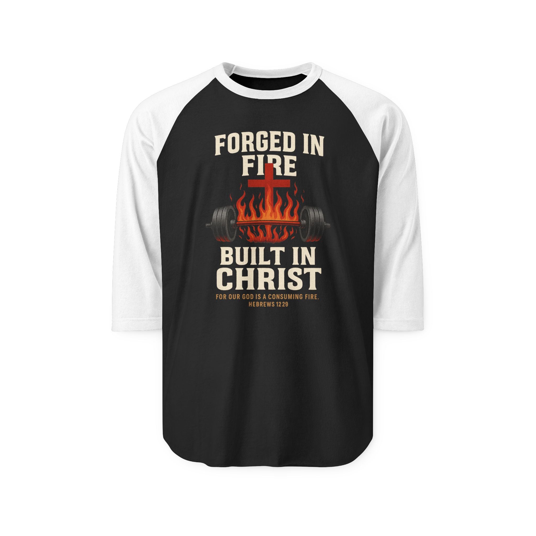 Forged in Fire: Built in Christ Unisex Raglan Shirt - Faith-Based, Motivational Tee for Gym Lovers, Gifts for Christians, [...]