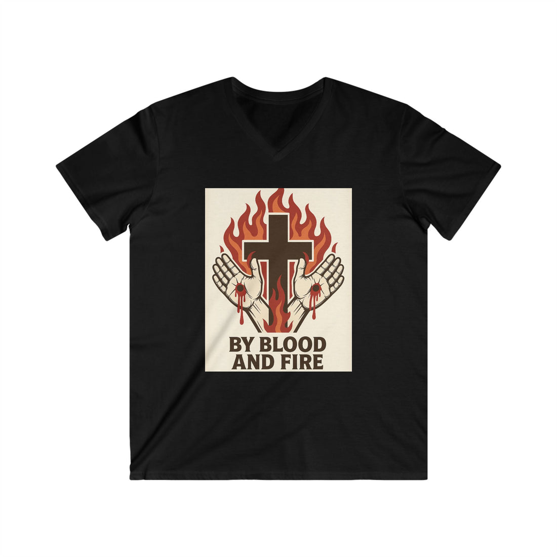 Men's V-Neck Tee - By Blood and Fire Christian Graphic Shirt