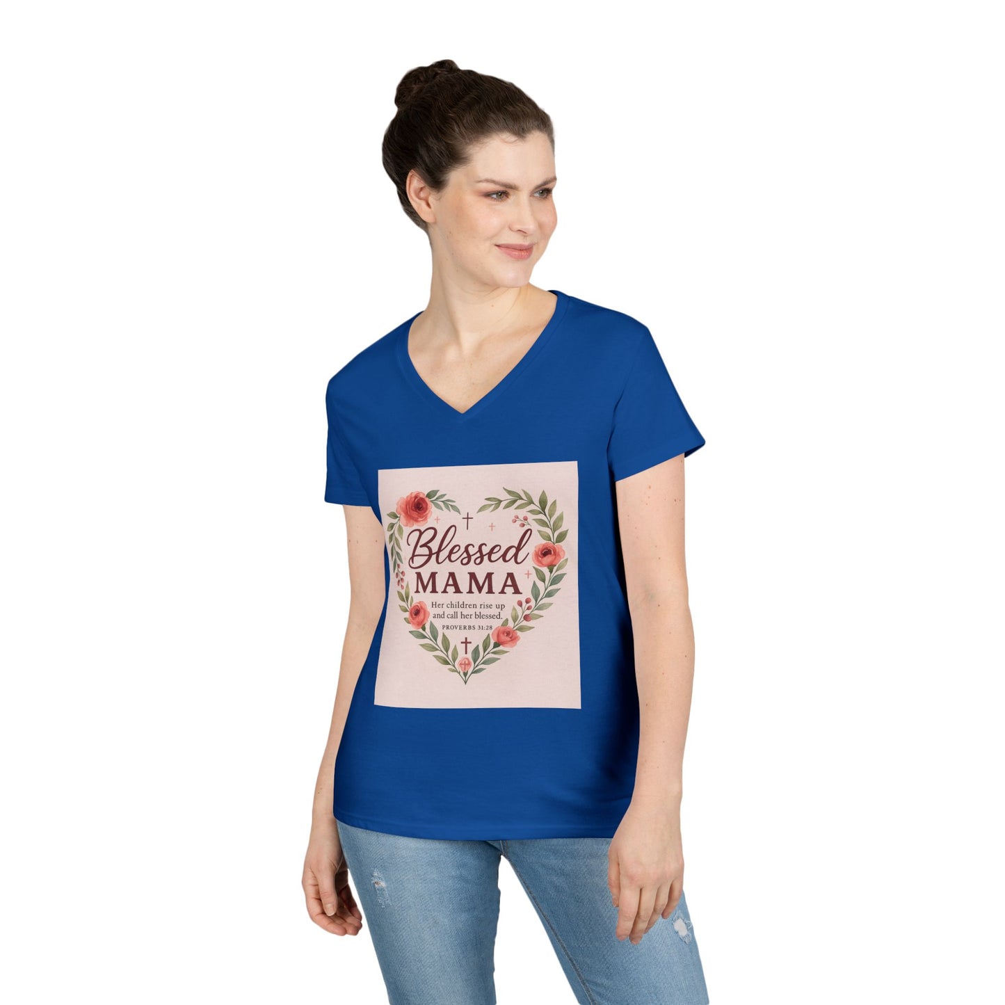 Blessed Mama V-Neck T-Shirt - Perfect Gift for Moms