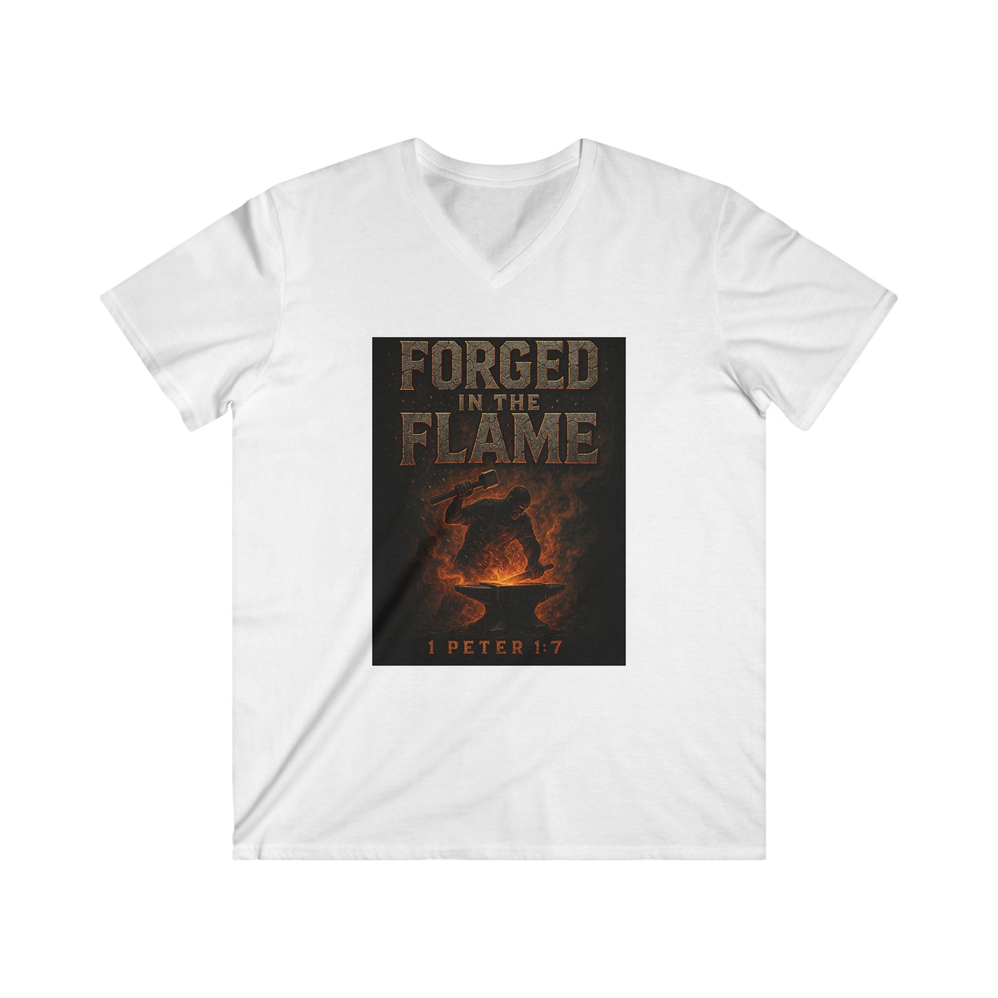 Forged in the Flame V-Neck Tee - Inspirational Men's Short Sleeve Shirt