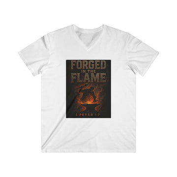 Forged in the Flame V-Neck Tee - Inspirational Men's Short Sleeve Shirt