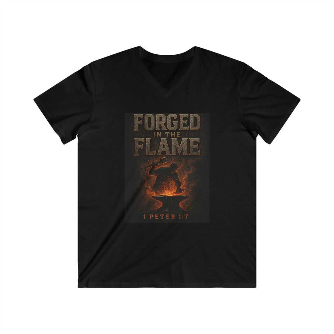 Forged in the Flame V-Neck Tee - Inspirational Men's Short Sleeve Shirt
