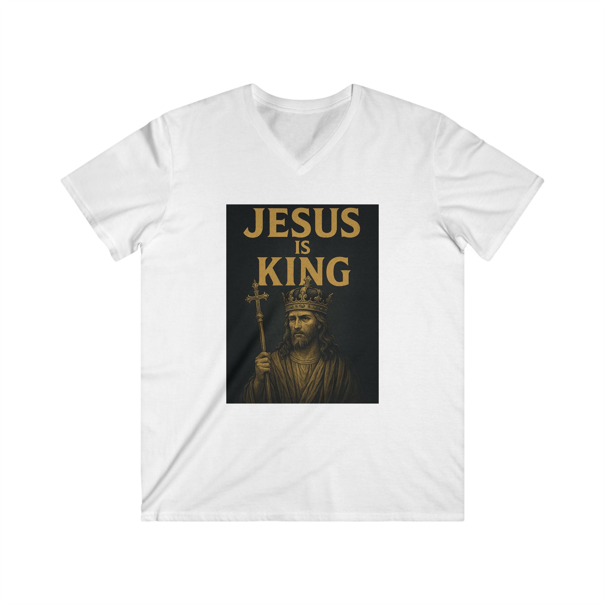 Jesus is King Short Sleeve V-Neck Tee for Men | Inspirational Faith Shirt