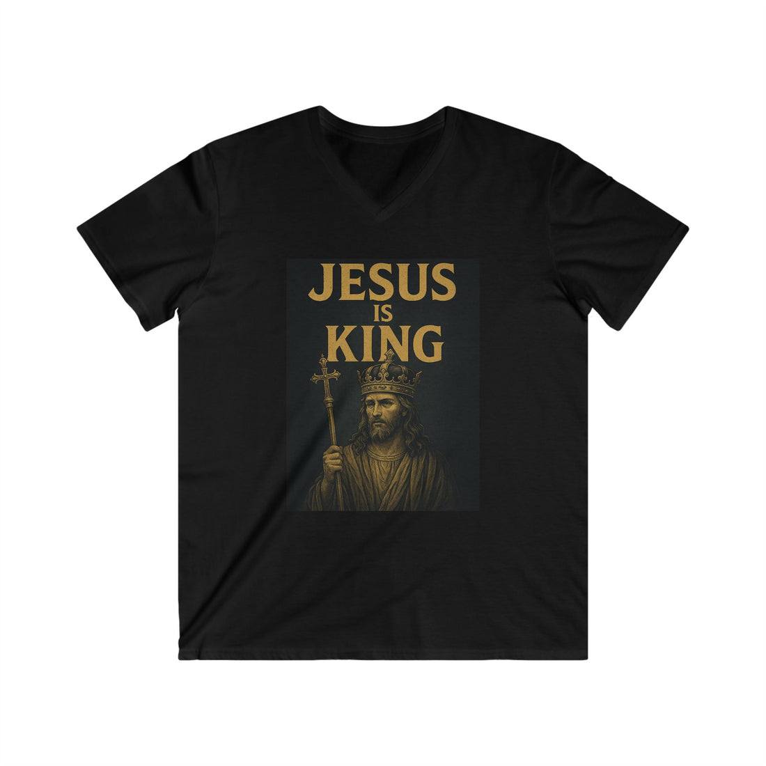 Jesus is King Short Sleeve V-Neck Tee for Men | Inspirational Faith Shirt