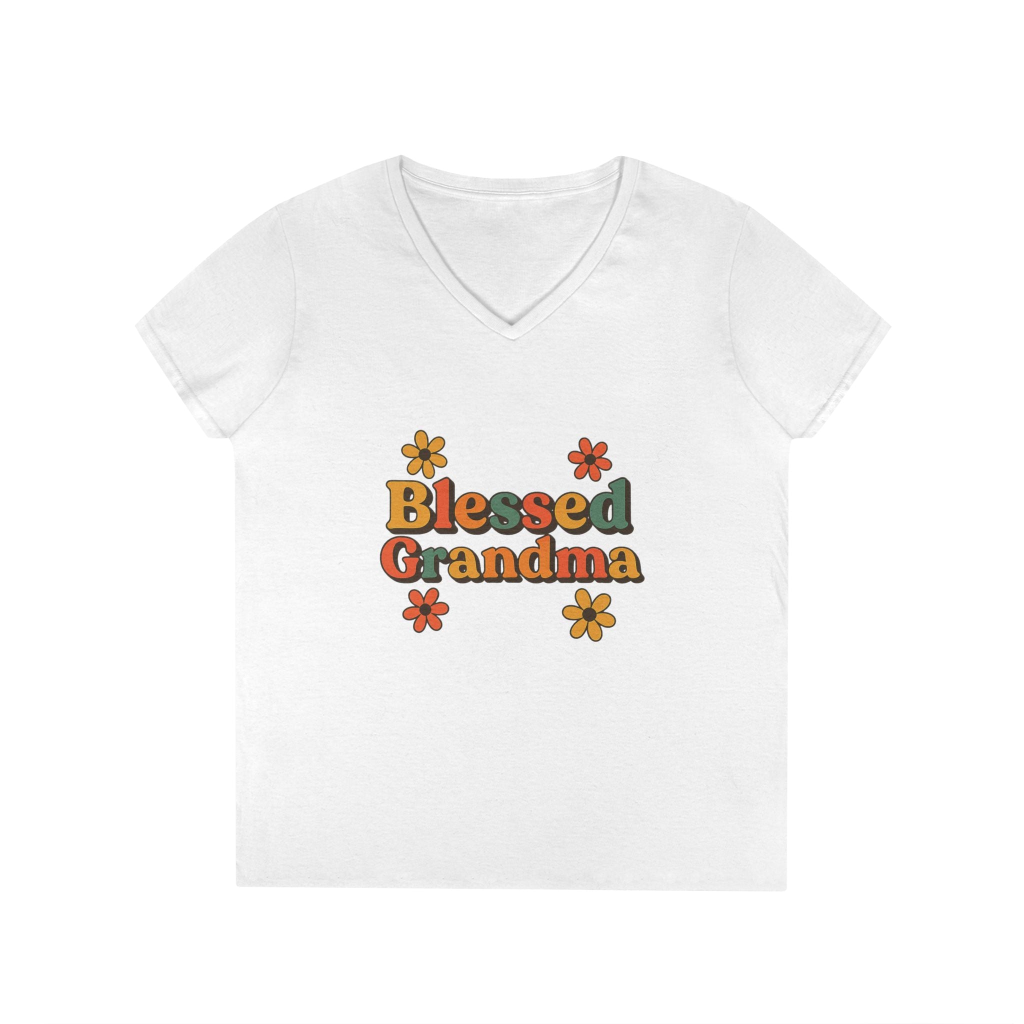 Blessed Grandma Ladies' V-Neck T-Shirt – Cute Floral Design, Perfect Gift for Grandmothers