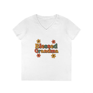 Blessed Grandma Ladies' V-Neck T-Shirt – Cute Floral Design, Perfect Gift for Grandmothers