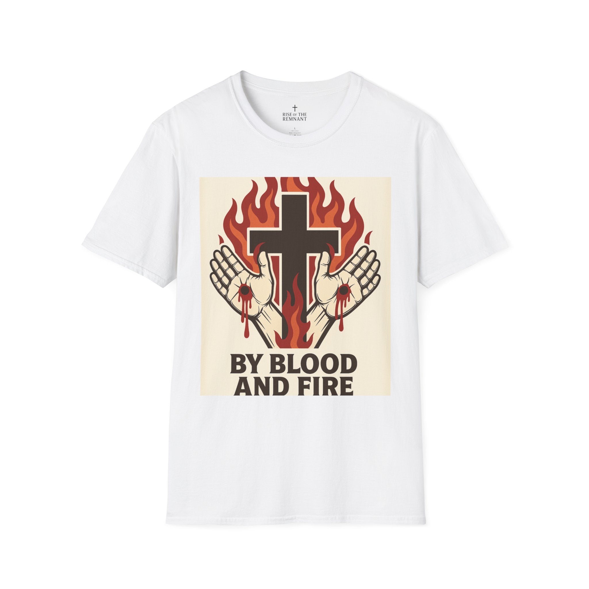 Faith-Inspired Unisex Softstyle T-Shirt - 'By Blood and Fire' Graphic