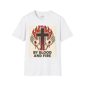 Faith-Inspired Unisex Softstyle T-Shirt - 'By Blood and Fire' Graphic