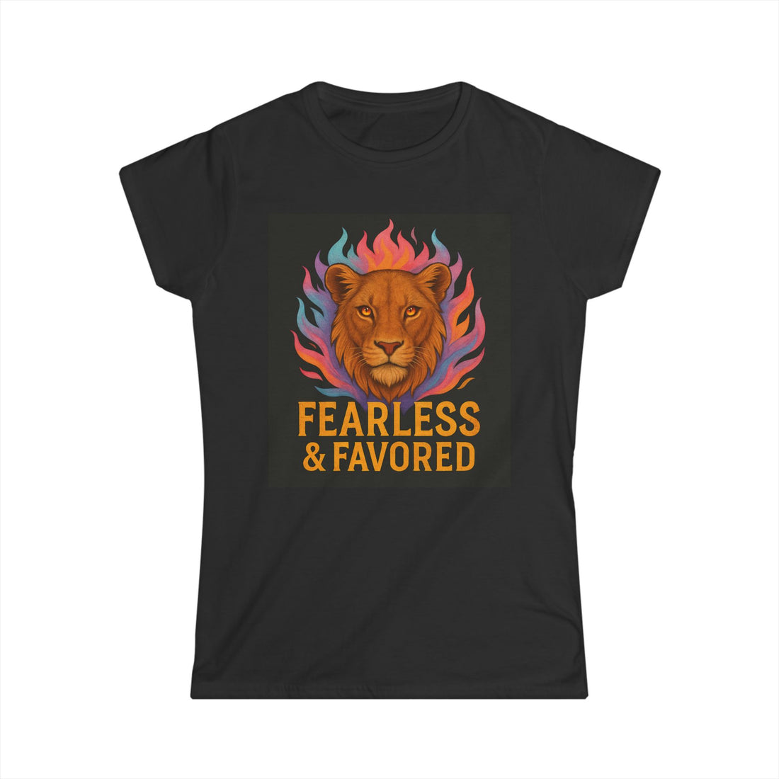 Fearless & Favored Women's Softstyle Tee - Motivational Lion Design