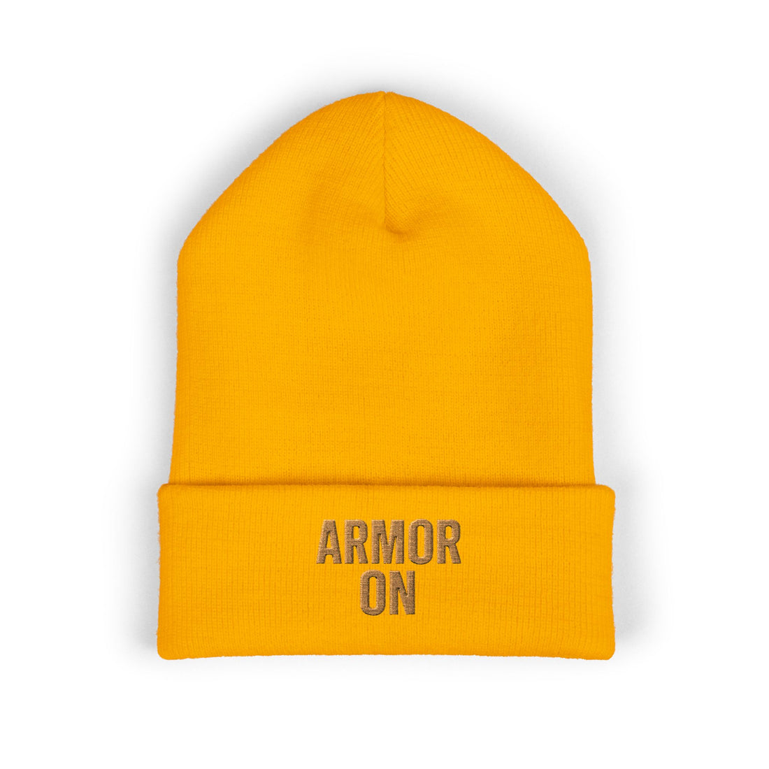 Classic Cuffed Beanie - 'ARMOR ON' Embroidered Winter Hat, Cozy Knit Hat, Gift for Him/Her, Casual Streetwear, Holiday Accessory