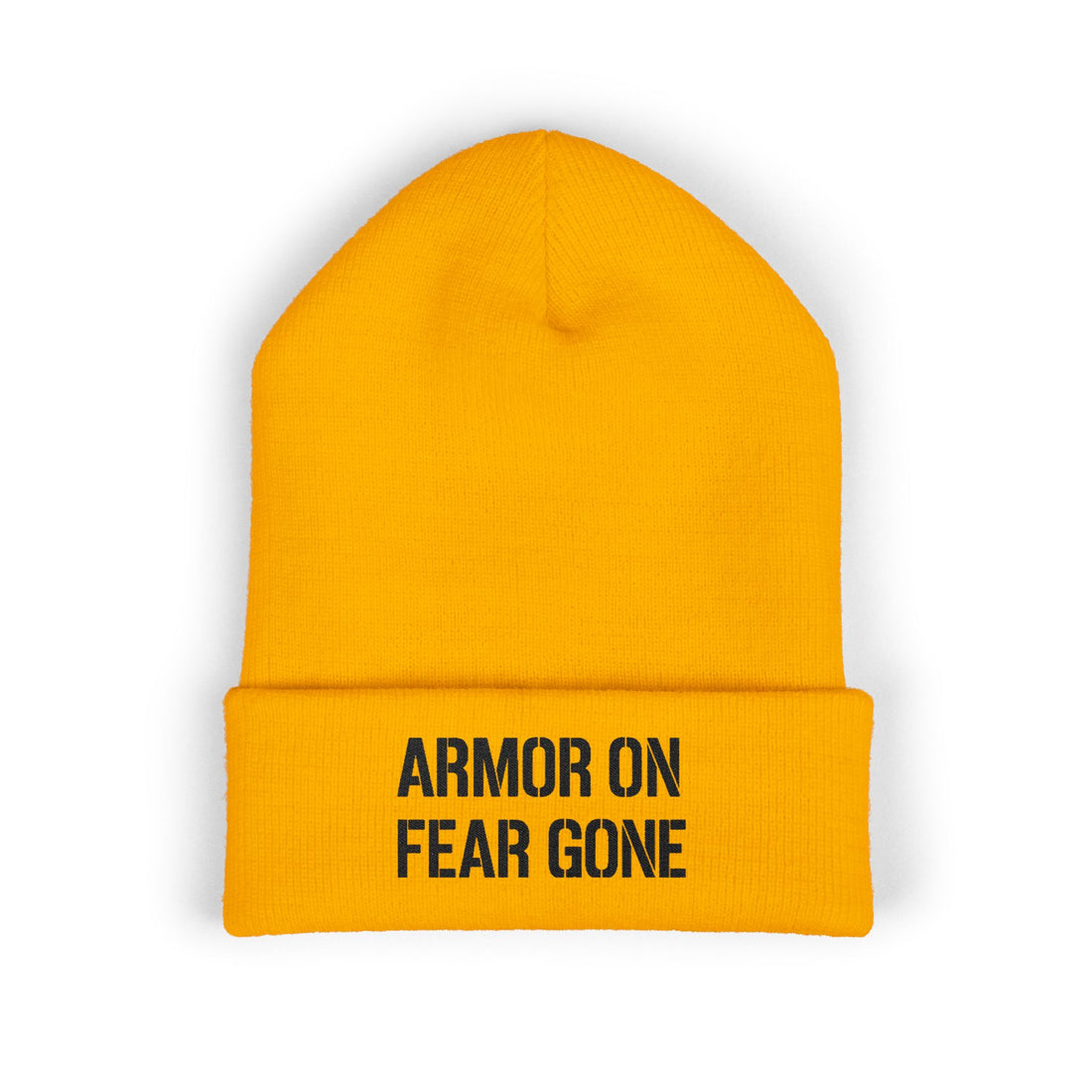 Embroidered Classic Cuffed Beanie - Armor On Fear Gone, Winter Hat, Warm Headwear, Gift for Him/Her, Casual Accessories