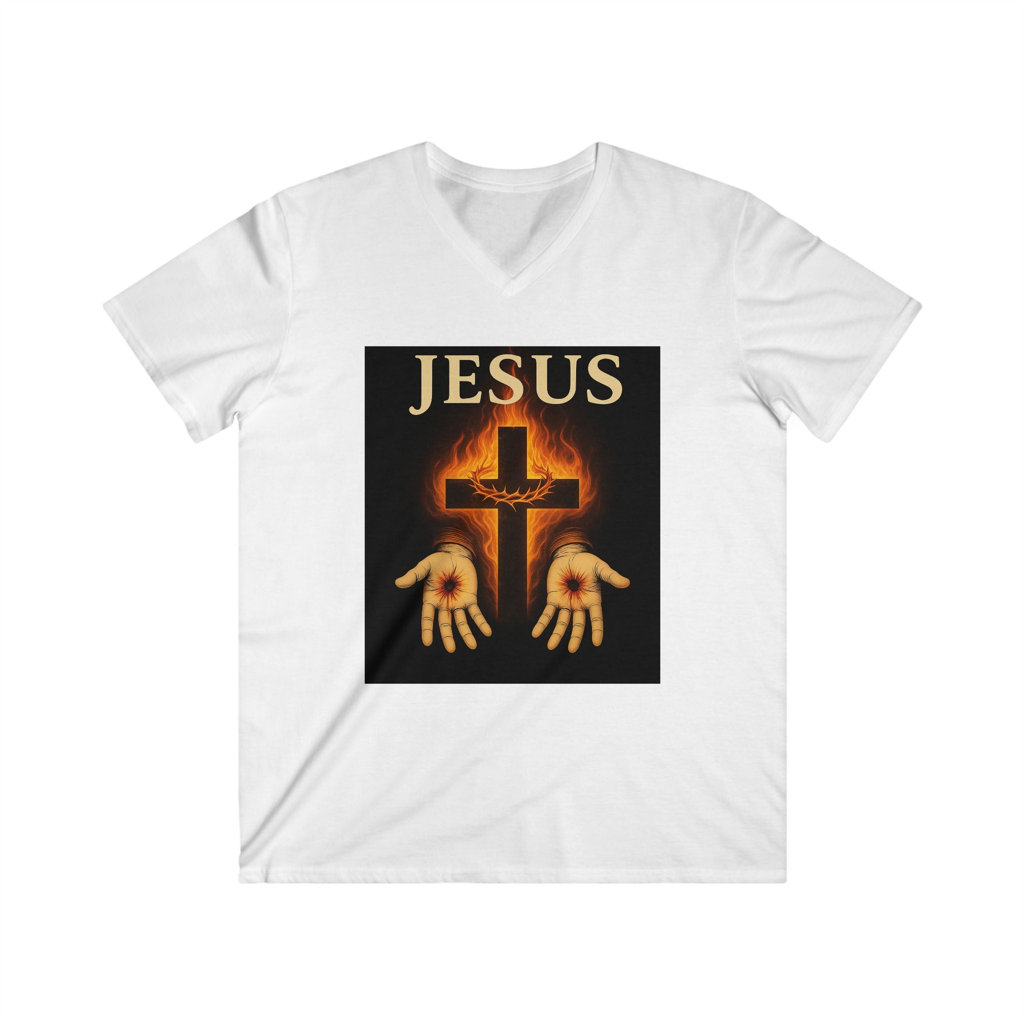 Men's V-Neck Jesus Graphic Tee - Faith & Inspiration Shirt