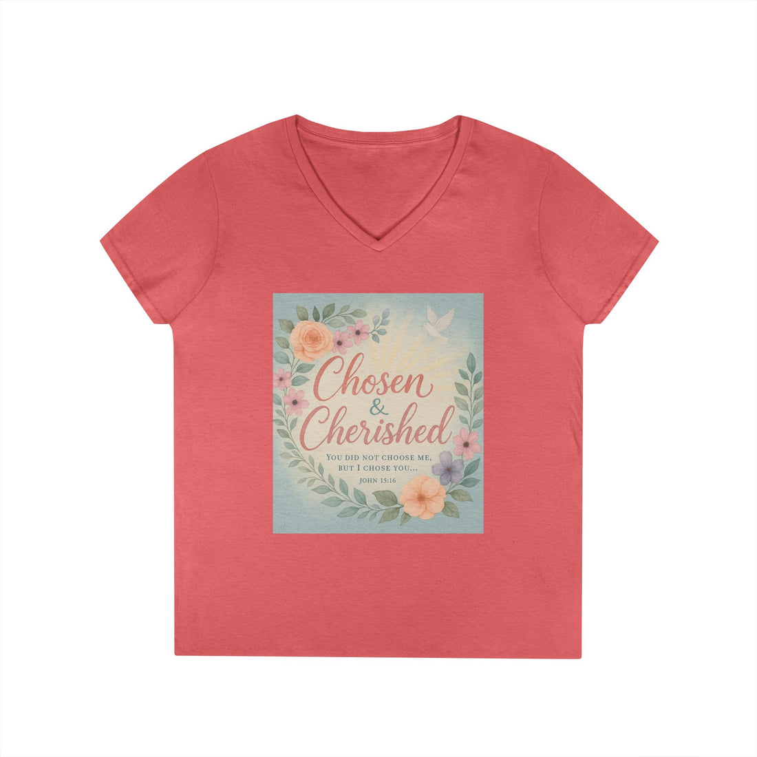 Chosen & Cherished Ladies' V-Neck T-Shirt - Floral Inspirational Tee