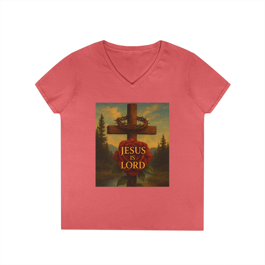 Christian Ladies' V-Neck T-Shirt - 'Jesus is Lord' Design
