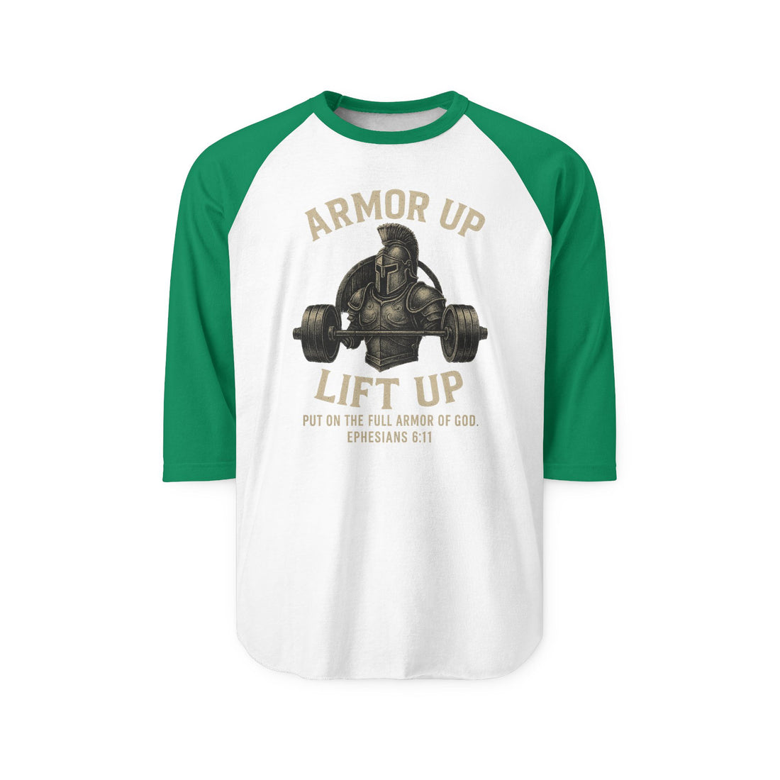 Armor Up Lift Up Unisex Three-Quarter Sleeve Raglan Shirt, Inspirational Fitness Shirt, Christian Apparel, Workout Gift, Motivational Tee