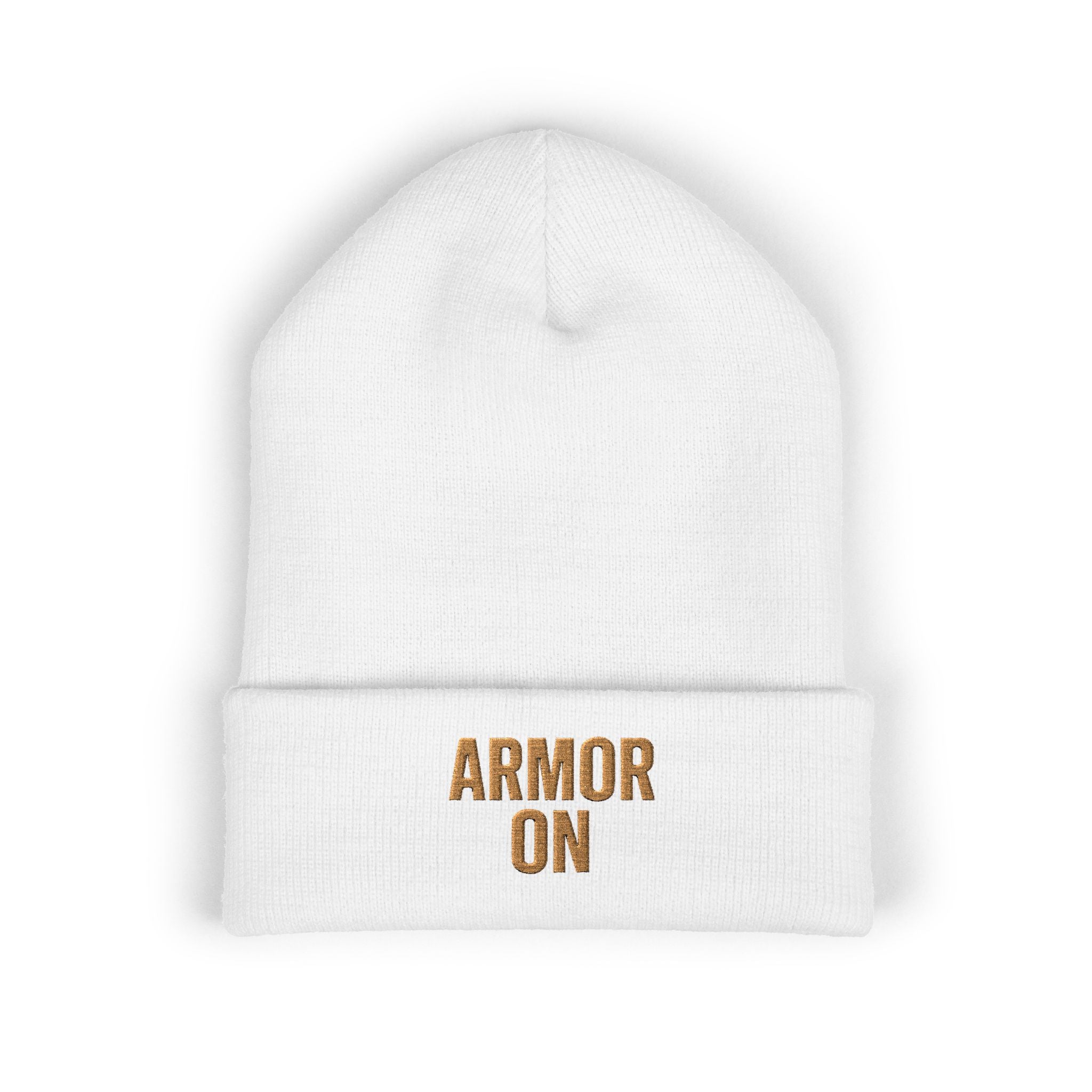 Classic Cuffed Beanie - 'ARMOR ON' Embroidered Winter Hat, Cozy Knit Hat, Gift for Him/Her, Casual Streetwear, Holiday Accessory