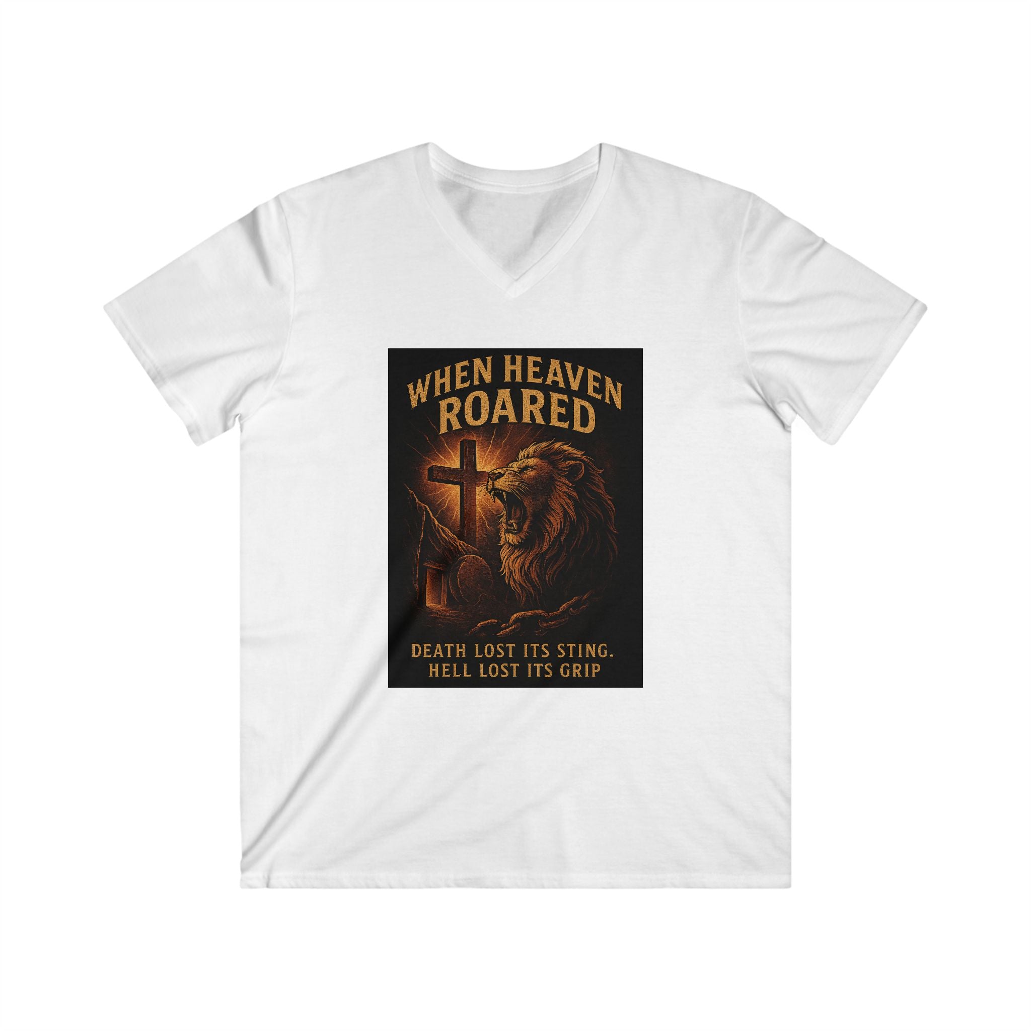 Faith-Inspired Men's V-Neck Tee - 'When Heaven Roared' Graphic Shirt