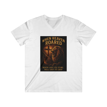 Faith-Inspired Men's V-Neck Tee - 'When Heaven Roared' Graphic Shirt