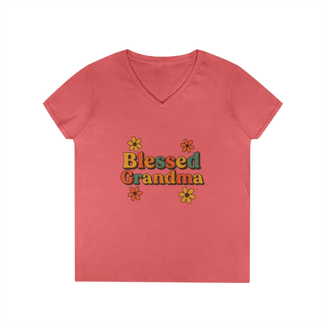 Blessed Grandma Ladies' V-Neck T-Shirt – Cute Floral Design, Perfect Gift for Grandmothers