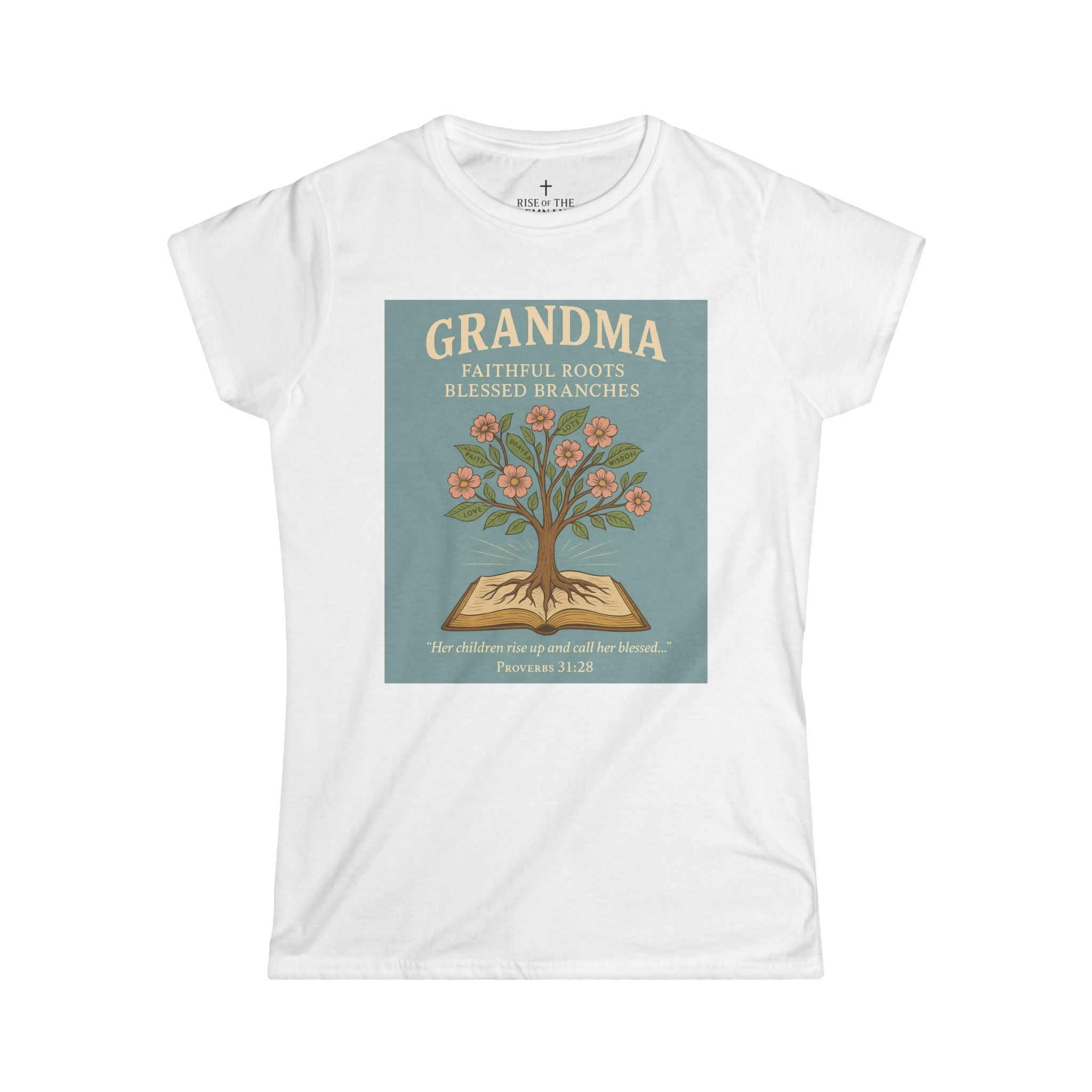 Grandma Tree Design Women's Softstyle Tee - Faithful Roots & Blessed Branches
