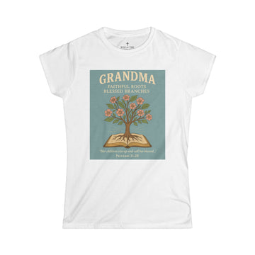 Grandma Tree Design Women's Softstyle Tee - Faithful Roots & Blessed Branches