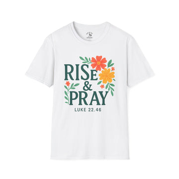 Floral Inspirational T-Shirt, Rise & Pray Christian Tee, Unisex Faith Shirt, Catholic Gift, Religious Apparel