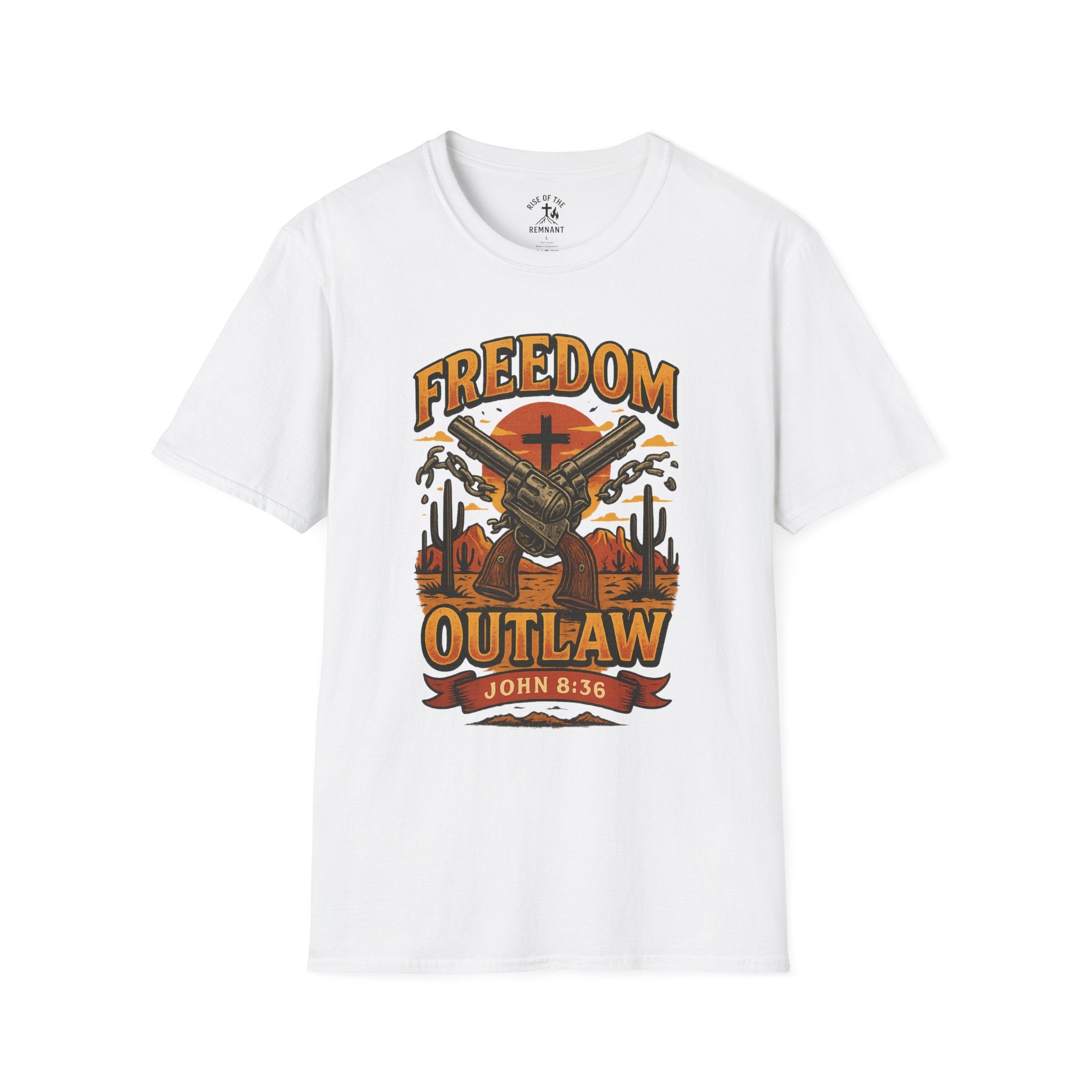 Freedom Outlaw Unisex Softstyle T-Shirt, Inspirational Tee, Christian Apparel, Faith-Based Gift, Casual Wear, Summer Fashion