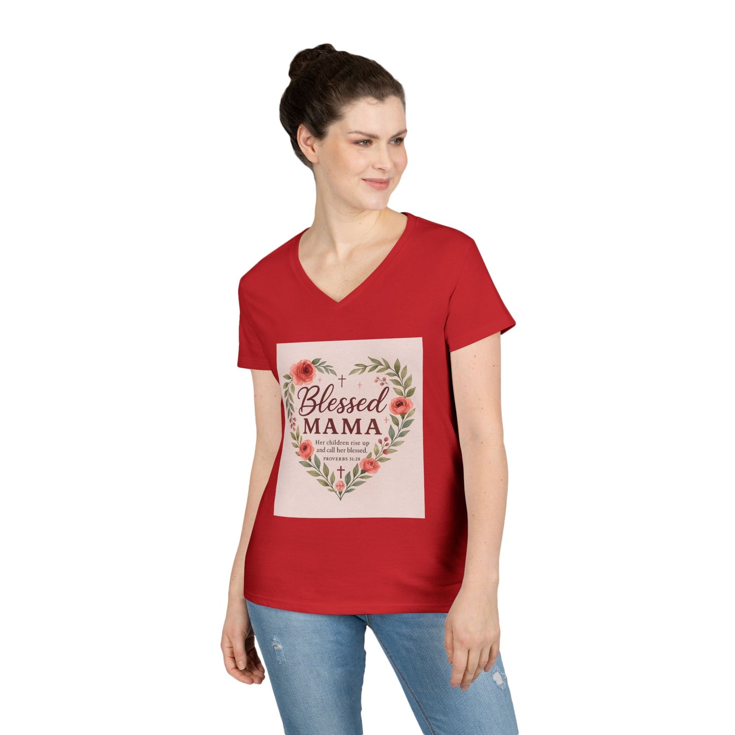 Blessed Mama V-Neck T-Shirt - Perfect Gift for Moms