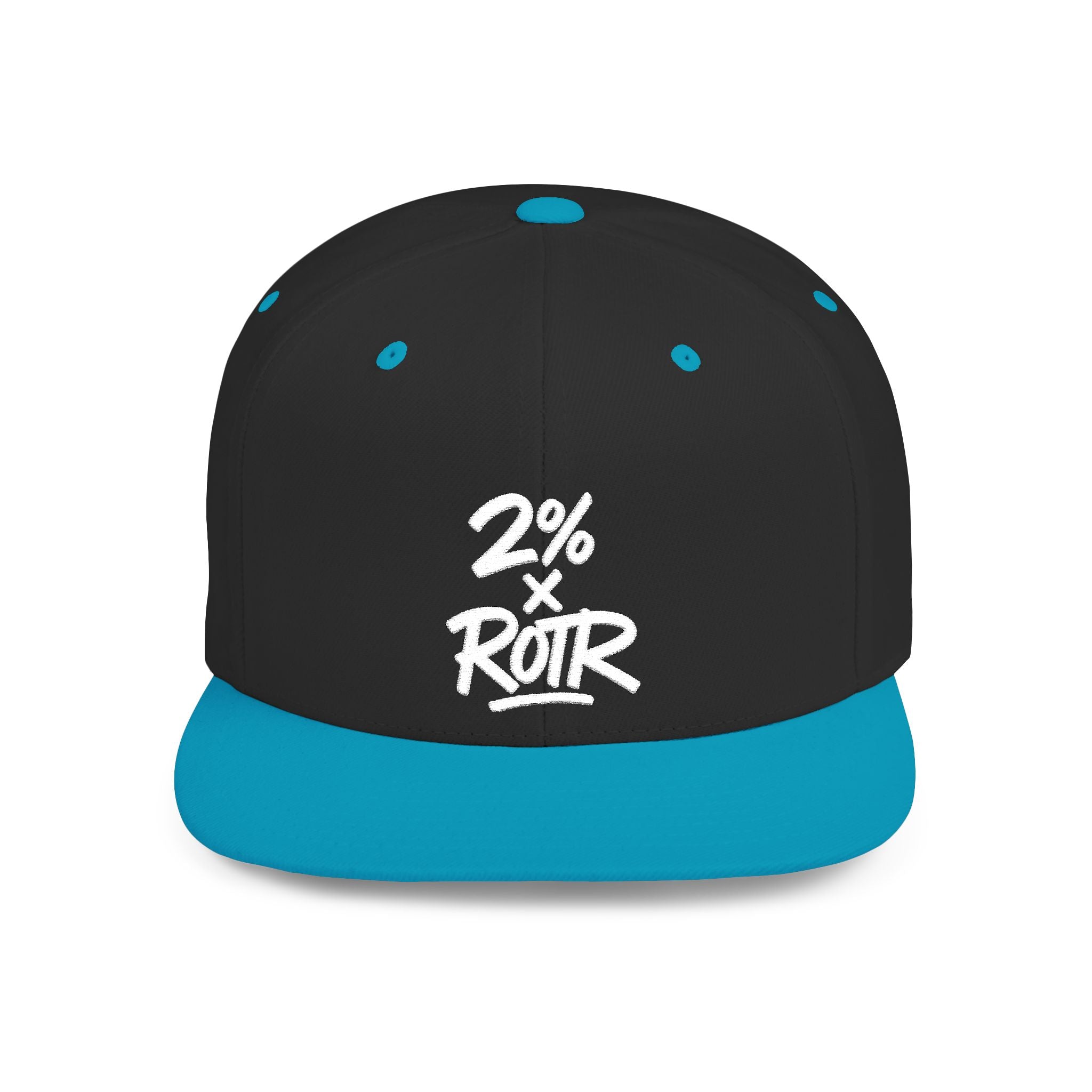 2% x ROTR Flat Bill Snapback Cap - Street Style White Hat with Bold Graphic