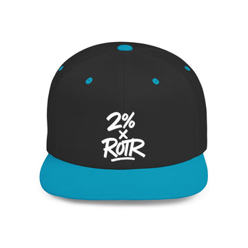 2% x ROTR Flat Bill Snapback Cap - Street Style White Hat with Bold Graphic